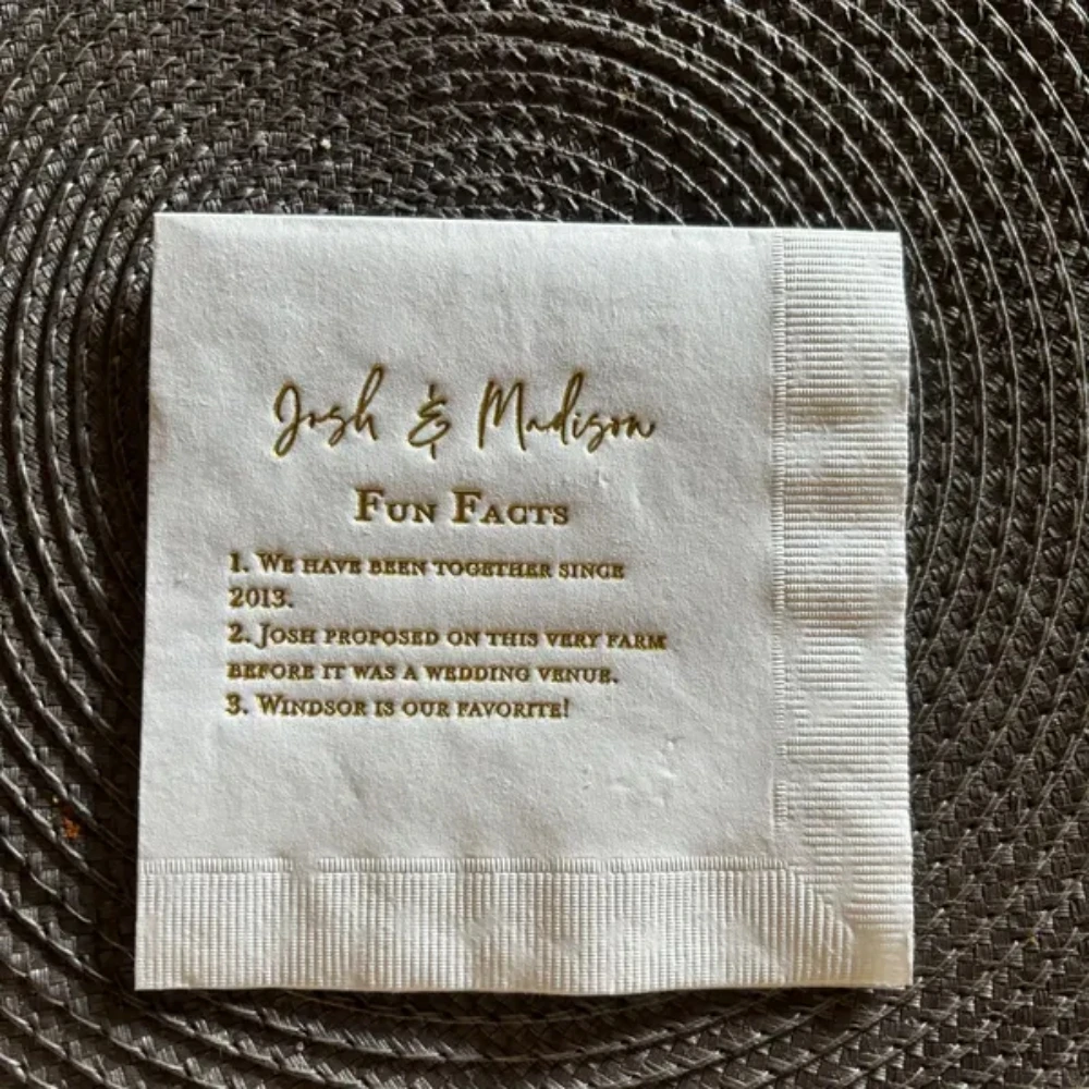 50Pcs Fun Facts Personalized Wedding Napkins - Bridal Shower - Rehearsal Dinner - Engagement Party Napkins - Wedding Bar Napkins