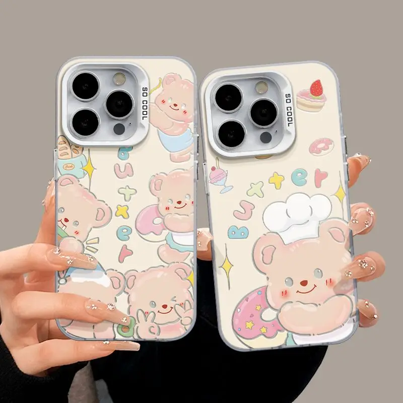 Новый милый чехол для телефона с маленьким медведем шеф-поваром для iPhone 16 15 14 13 12 Mini 11 Pro Max XR X XS 14 15 16 7 8 Plus Y2K Kawaii