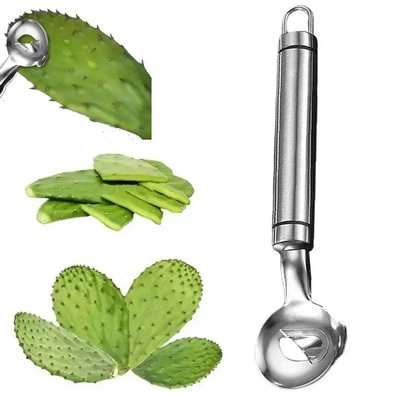 Ложка для очистки кактусов, ложка из нержавеющей стали в форме ложки Nopales, овощечистка, инструмент для изготовления шариков, многофункциональный инструмент для домашней кухни, ручной инструмент