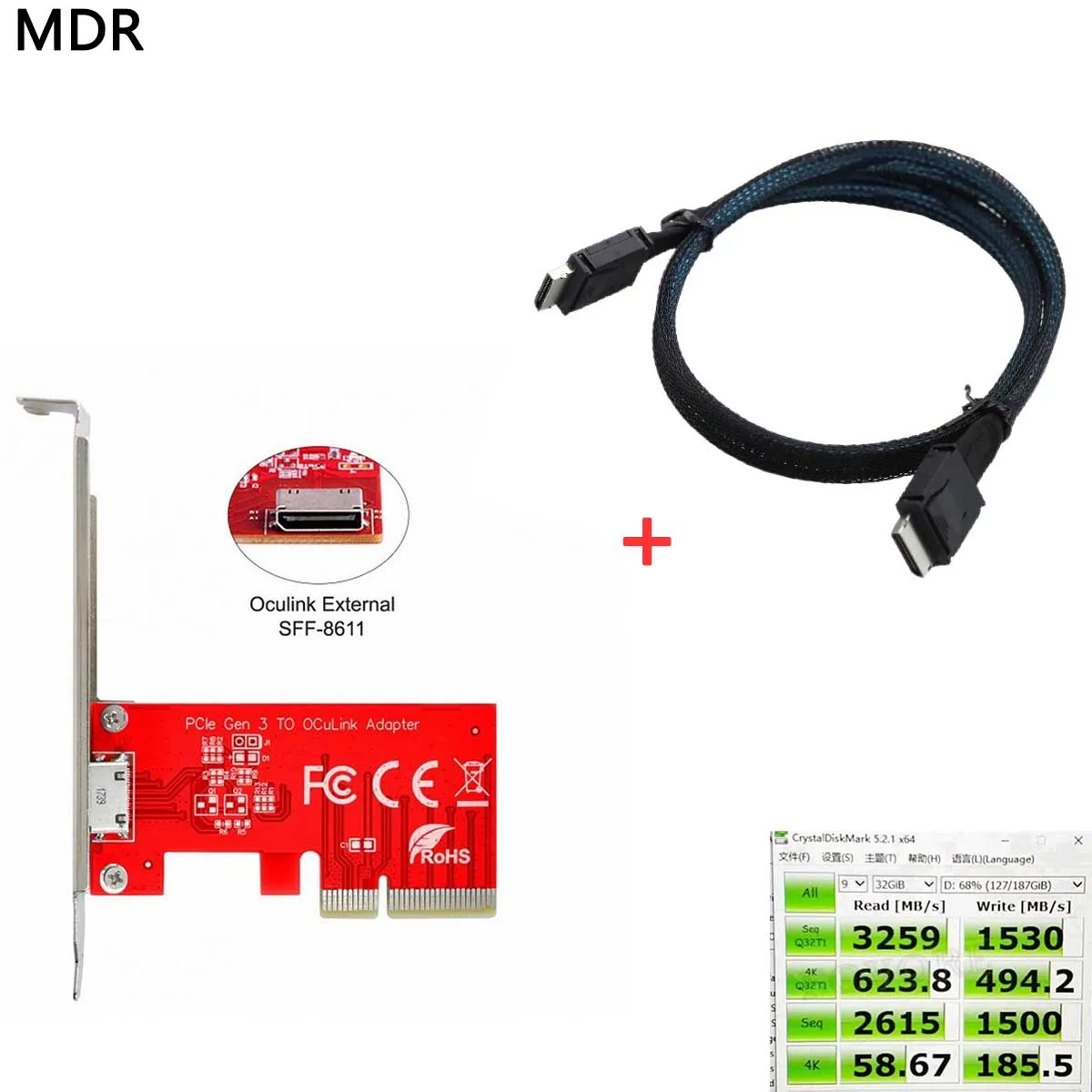 PCI-E 3.0 Express 4.0 4i для внешнего хост-адаптера Oculink SFF-8612 SFF-8611 и кабеля OCuLink PCIe PCI-Express SFF-8611 4i