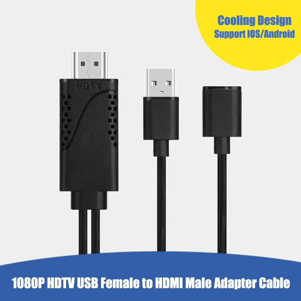 Фото 2 в 1 USB-адаптер «Мама» в HDMI-совместимый «папа» 1080P HDTV цифровой AV-адаптер кабель конвертер провод шнур для iPhone Samsung Xiaomi №3