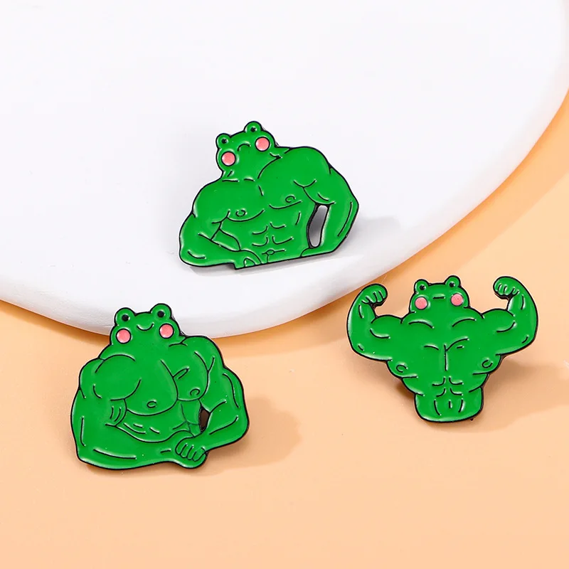Cartoon Creative Frog Brooch Cute Enamel Muscle Pose Frog Badge Lapel Pin