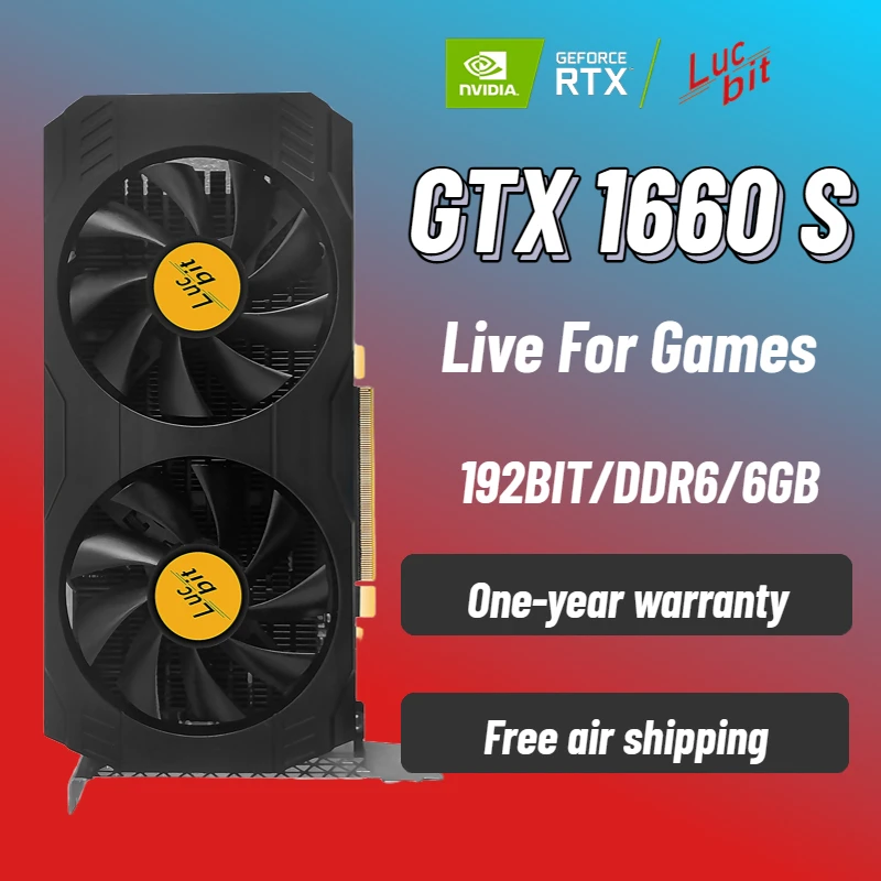 Видеокарта LUCBIT GTX1660 Super 6 ГБ, графический процессор с поддержкой Windows и игр, 192-битный графический процессор Gpu 8Pin HDMI * 1 DP * 1, видеокарта