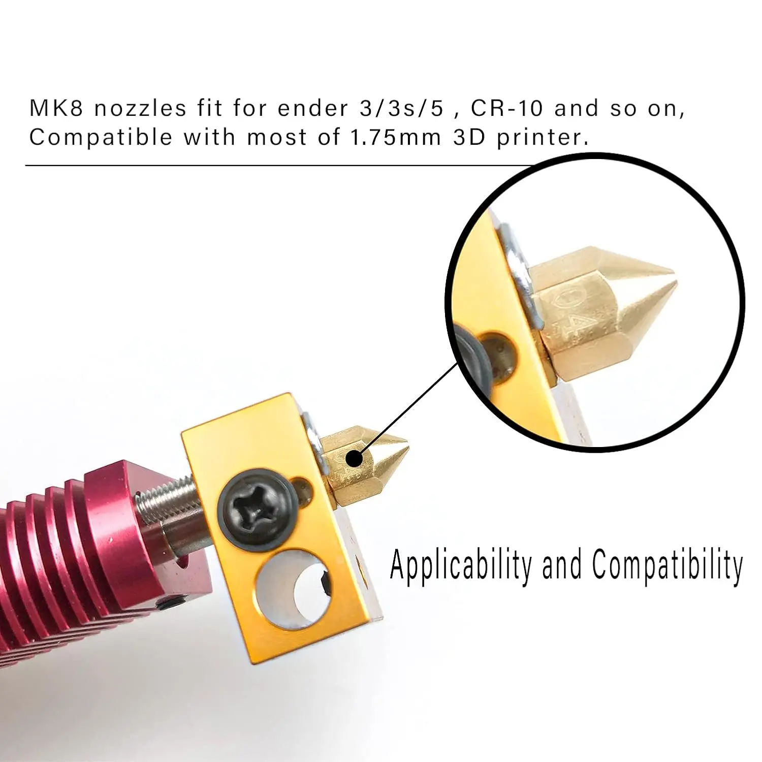 Фото 3D-принтер Creality MK8, латунное сопло 0,1/0,2/0,4/0,6/0,8/1,0 мм, сопла экструдера Hotend для 3D CR-8/CR-10/Ender 3/Ender 3S/5/6 №5