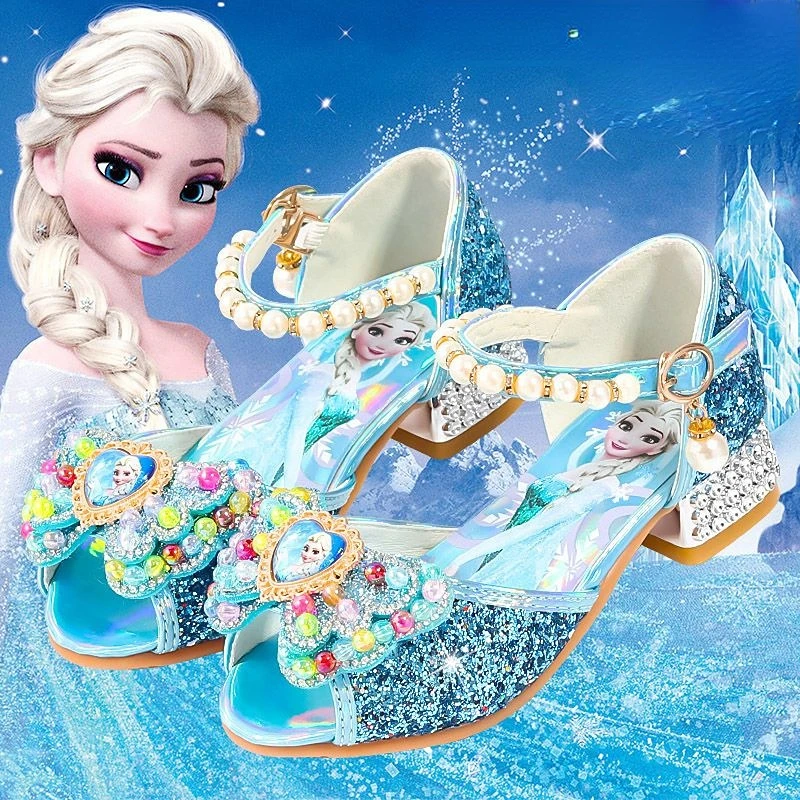 Фото Туфли принцессы Disney для девочек, Летние Босоножки с открытым носком, с жемчугом, для выступлений, праздвечерние чная обувь, размеры 24-38 №5