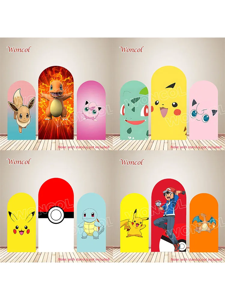 Чехол для арки Pokemon Ash Ketchum Bulbasaur Jigglypuff Squirtle Pikachu, фон из полиэстера, двухсторонний чехол для арки Pokemon Pokeball