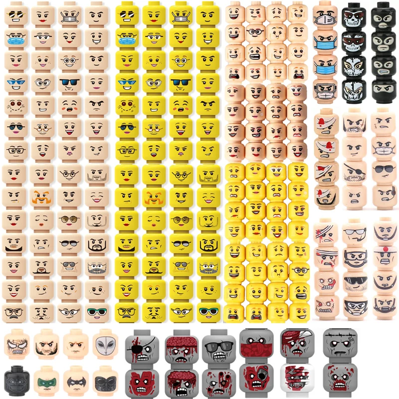 Конструктор MOC в виде фигурок, аксессуары для головы, солдат, травмированное выражение, доктор, зомби, Hero, детали для головы, мини-кирпичи, игрушки, подарок для детей