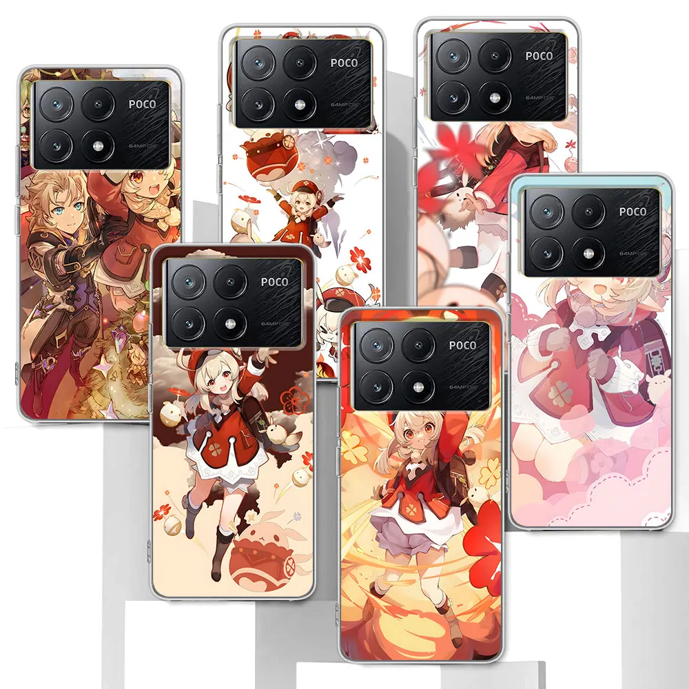 Klee Genshin Impact Case для Xiaomi Poco X6 X4 F4 X3 X5 F5 M5s Pocophone F1 F3 M3 F2 M4 Pro M5 Прозрачный чехол из ТПУ для телефона