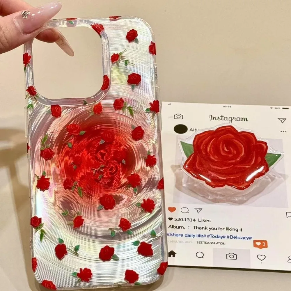 Мягкий чехол для телефона INS Vortex Rose с принтом для iPhone 16, 15, 14, 13, 12, 11, 8, 7, 6, 6 6s X XS XR Pro Max Plus, защитный чехол с держателем