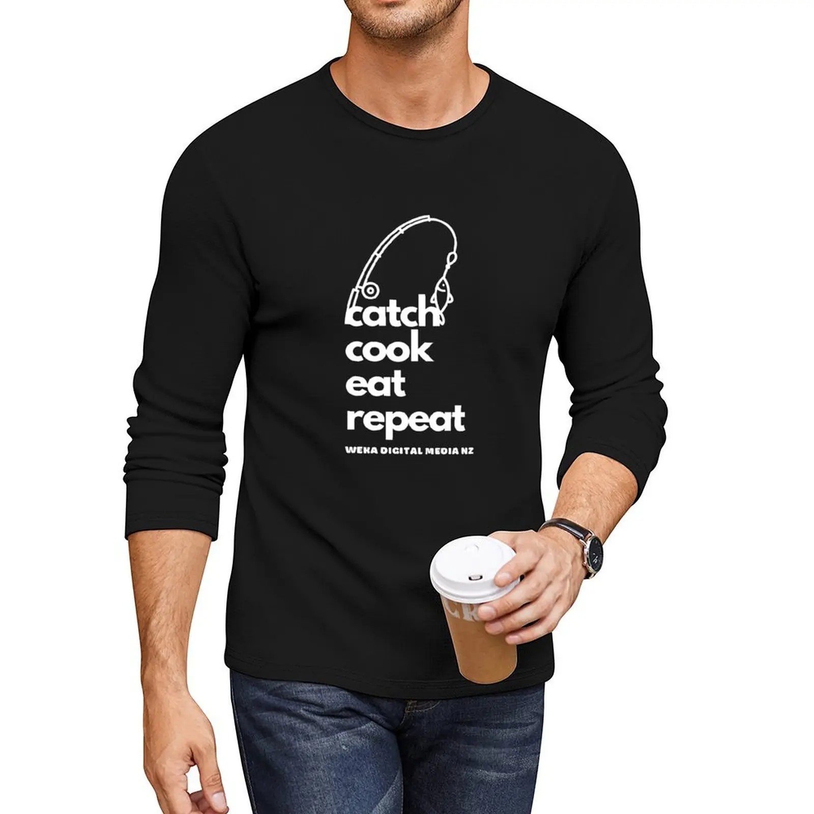 Catch Cook Eat Repeat Weka Wear Длинная футболка Футболка с графикой быстросохнущая футболка толстовки футболка большого размера для мужчин