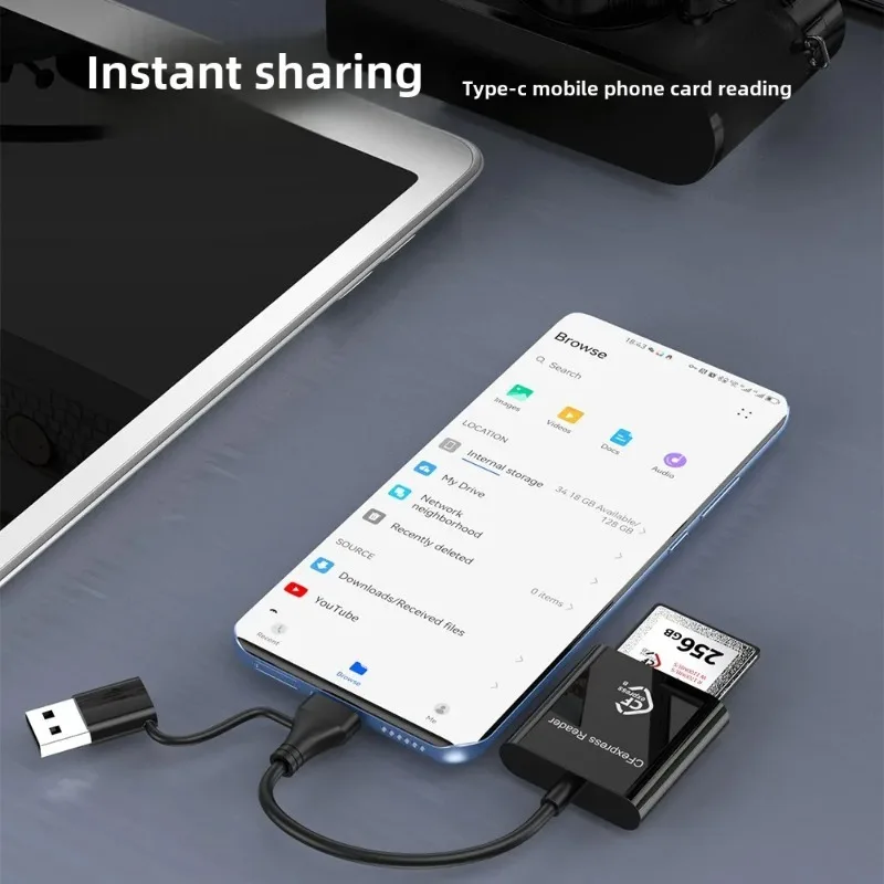 Фото Портативный кард-ридер CFexpress Type B, адаптер USB3.2 Gen2 10 Гбит/с, тип A-C, устройство чтения карт CF Express B для Windows XP MAC OS для зеркальных фотокамер №2
