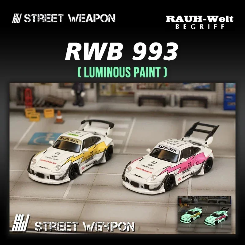 SW в наличии 1:64 Молния RWB 933, картина, светящаяся краска, литая под давлением диорама, коллекция моделей автомобилей, миниатюрная игрушка, улица