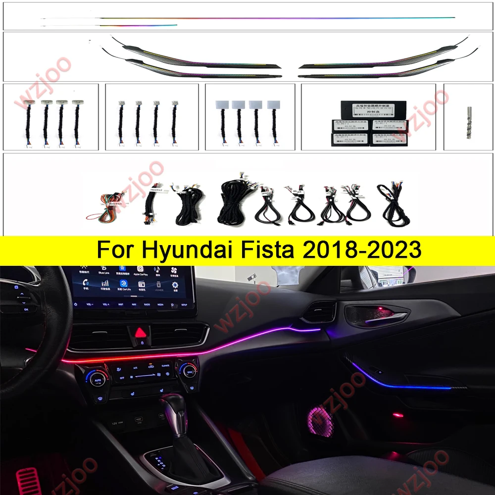Светодиодный окружающий свет для Hyundai Fista 18-23 Dynamics Magic Color, окружающая лампа, кнопка логистики + управление через приложение со светящимся звуковым кольцом