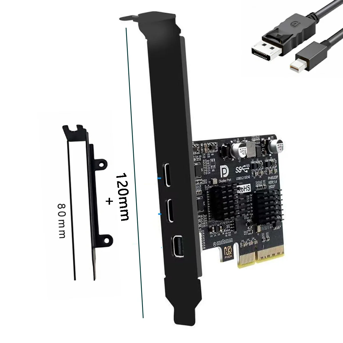 Карта PCIE — USB PCI-E 4X — Mini Displayport 1,4, вход — двойной USB 3.1 Type-C, USB-C, 4K, 60 Гц, с кронштейном PCI-E 8/12 см.