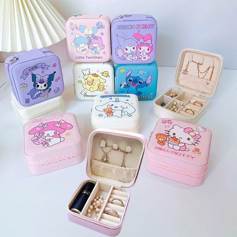 Kuromi Cinnamoroll мультфильм коробка для хранения ювелирных изделий ювелирные изделия серьги кольцо помады ожерелья держатель дисплея дорожный органайзер из искусственной кожи чехол