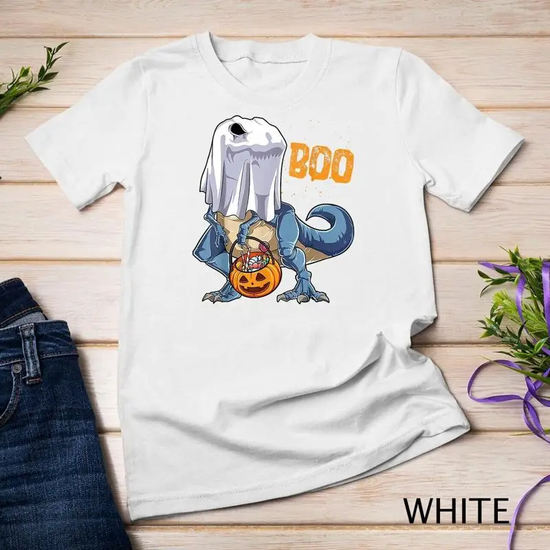 Призрак динозавра T rex Funny Boo подарки на Хэллоуин мужская футболка унисекс с тыквой