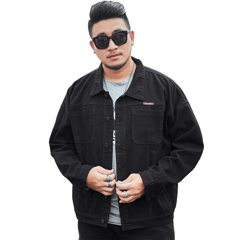 Фото Мужская модная одежда размера плюс 6XL 8XL, модная Свободная джинсовая куртка в Корейском стиле с рукавами «летучая мышь», новинка 2021, повседневная черная джинсовая куртка №5