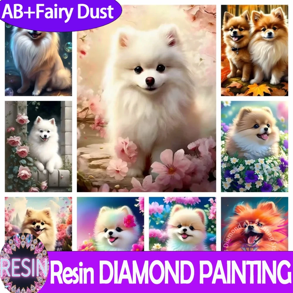 Resin AB Fairy dust 2025 New Pomeranian 5D AB Diamond Painting Cartoon Dog Decoration Art DIY Animal Bedroom Wall Decor Gift Искусство, ремесла и шитье