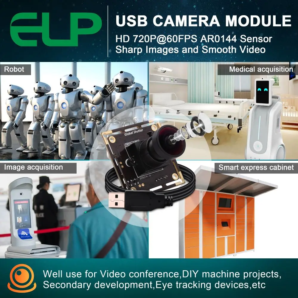 Фото ELP Global Shutter Высокоскоростная веб-камера 720P 60 кадров в секунду Монохромный USB-модуль камеры с объективом «рыбий глаз» Промышленная камера для сканирования штрих-кода №5