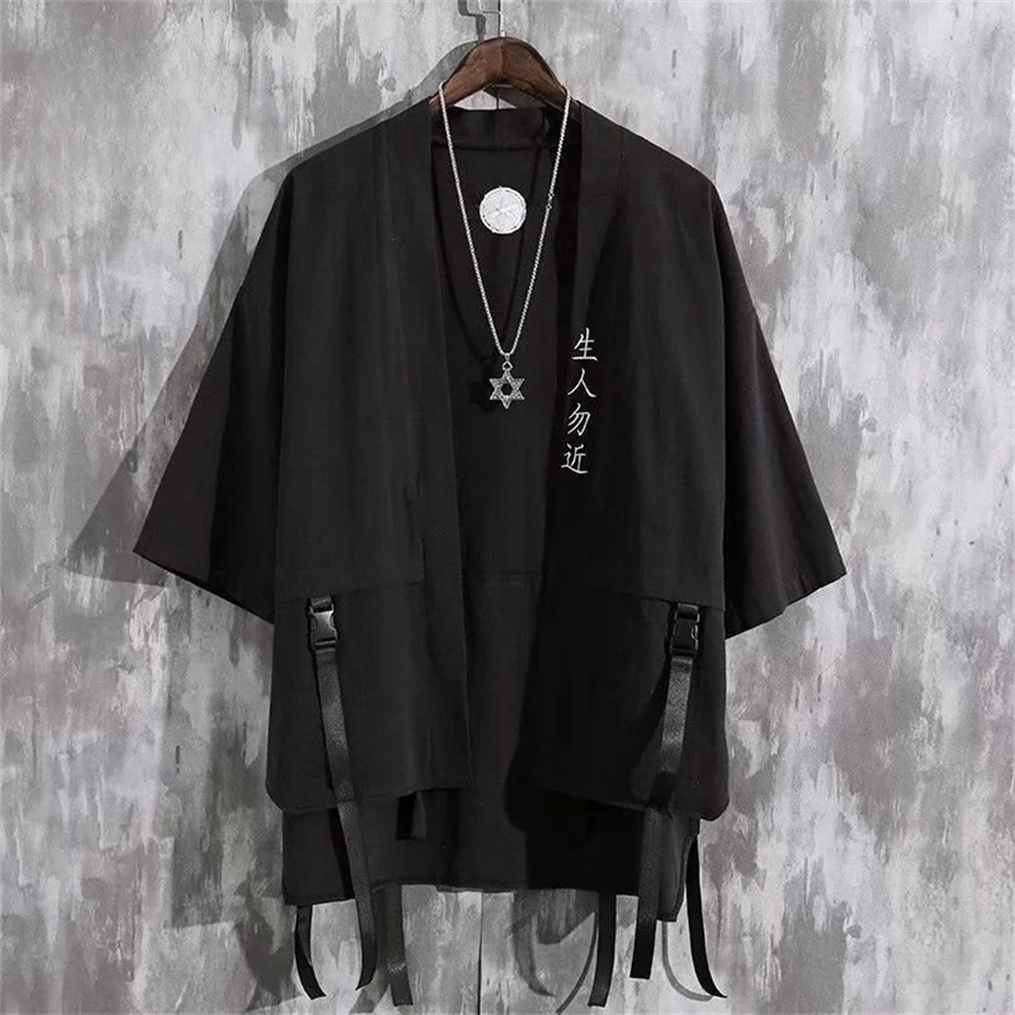 Techwear повседневный кардиган, мужские японские модные даосские халаты, рубашки с короткими рукавами, мужская тонкая уличная одежда в стиле Харадзюку, мужская одежда в стиле панк