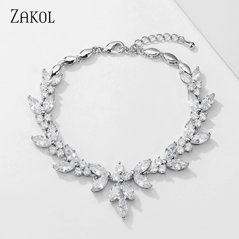 ZAKOL модный роскошный медный женский браслет с микроинкрустацией цирконом, регулируемая цепочка с цветочным дизайном, свадебные аксессуары для подружек невесты