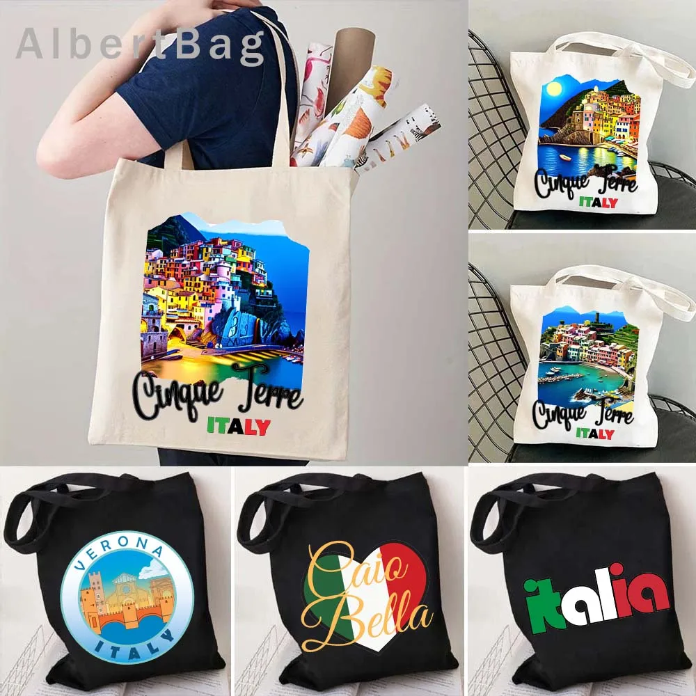 Cinque Terre Italia Картина Италия Caio Bella Pisa Roma Итальянский флаг Шоппер Harajuku Холщовые сумки-тоут Хлопковые сумки для покупок
