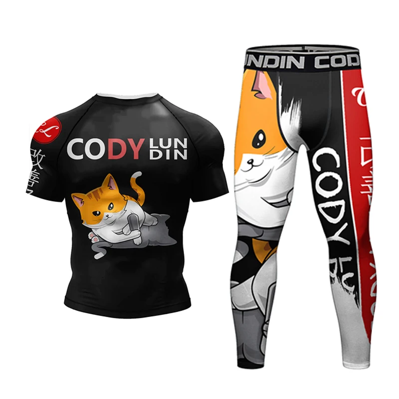 Фото Мужские Компрессионные шорты, спортивный костюм, Bjj Rashguard для мужчин, тренажерный зал, плотная тренировочная одежда, тренировочный костюм для бега №4