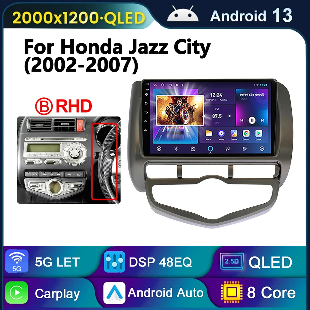 Автомагнитола 2 Din для HONDA JAZZ City 2002-2007 Android, мультимедийный проигрыватель с GPS для Carplay