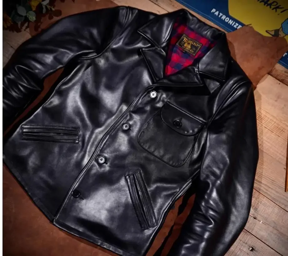 Фото LNY Shop Top. Мужская черная кожаная куртка в стиле ретро без покрытия. Мужская кожаная одежда для спорта на открытом воздухе №2