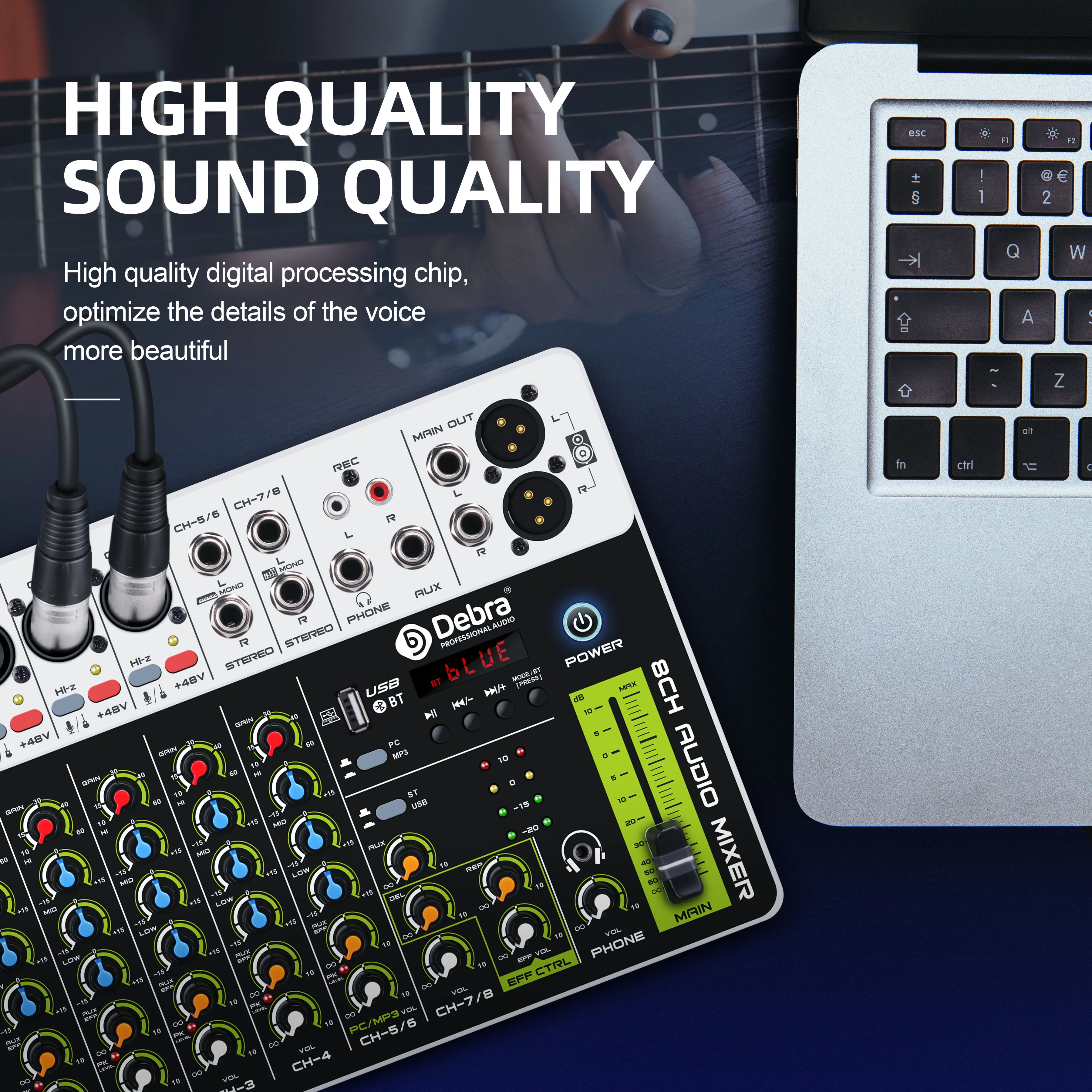 Аудиомикшер Debra V4V8, DJ-контроллер с Bluetooth, USB, фантомное питание 48 В, 48-канальный аудиомикшер для записи караоке, ПК (art.: 3920ce91de5b2) - 3920ce91de5b2