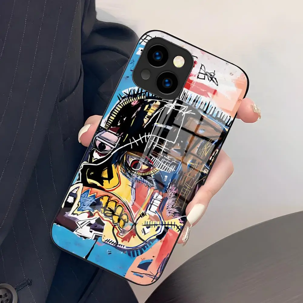 Фото Чехол для телефона C-Cartoon Graffiti B-Basquiats для iPhone 17 Air 16 E Pro Max 15 14 13 Mini 12 Pro 11 Max Plus, черный стеклянный чехол №2