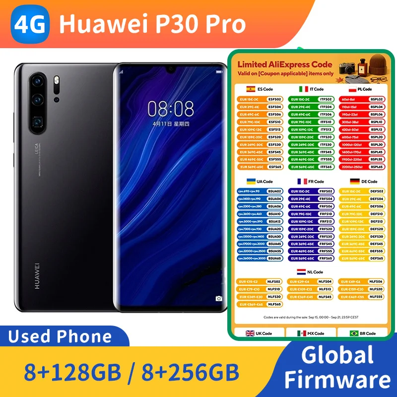 Смартфон Huawei P30 Pro 4g, процессор Kirin 980, 6,47 дюйма, 128 ГБ/512 ГБ, оригинальные телефоны Google Play на базе Android