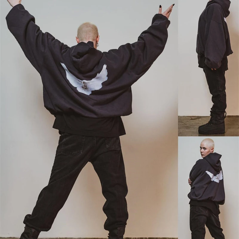 Утепленная толстовка Ye Kanye с голубей 2022ss, двухслойная хлопковая Толстовка Оверсайз высокого качества 1:1 для мужчин и женщин