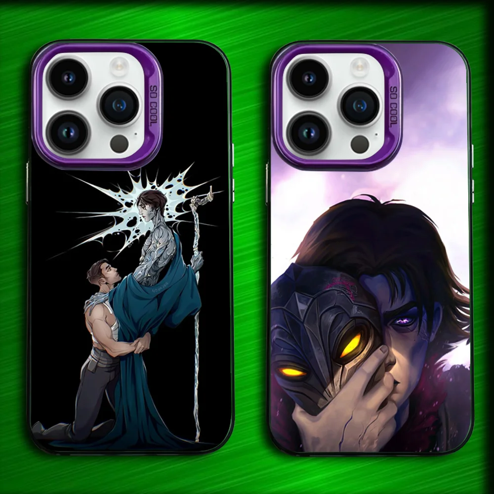 Чехол для телефона аниме Arcane Viktor для iPhone 16,15,14,13,12,11, Mini, Pro, MAX фиолетовый матовый силиконовый чехол