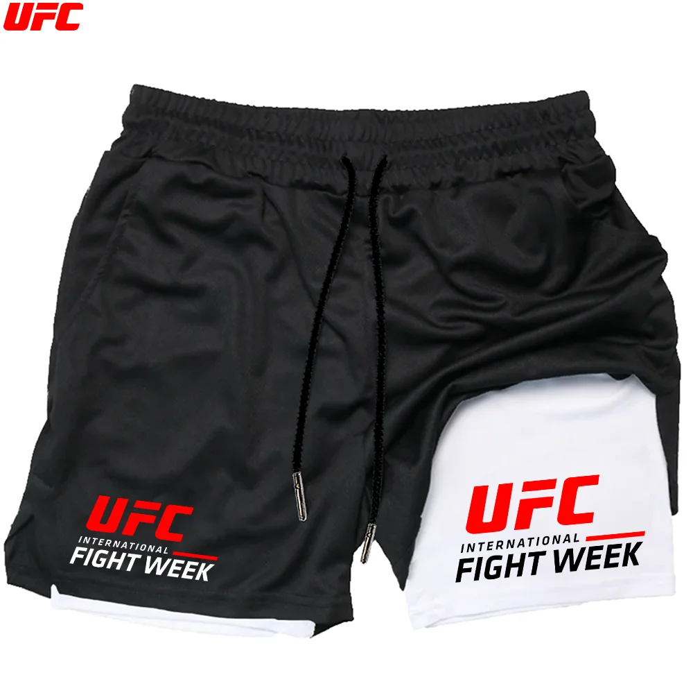 UFC новые мужские шорты для бадминтона, летние сетчатые быстросохнущие теннисные шорты, модные повседневные брюки для бега и фитнеса на шнурке 2-в-1 Шорты