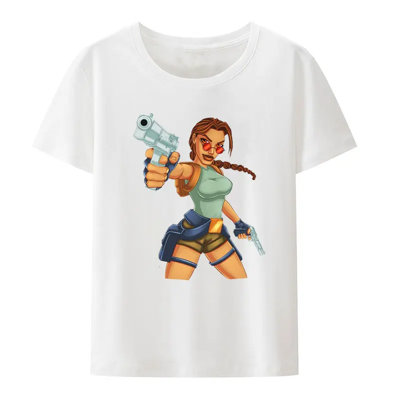 Фото Забавная хлопковая футболка Tomb Raider Lara Croft для мужчин и женщин, удобные повседневные топы с короткими рукавами, популярная модная хипстерская уличная одежда №2