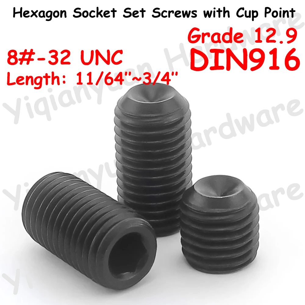 Yiqianyuan 8 #-32 UNC резьба DIN916 класс 12,9 легированная сталь Шестигранная розетка установочные винты с крышкой безголовые шестигранные болты