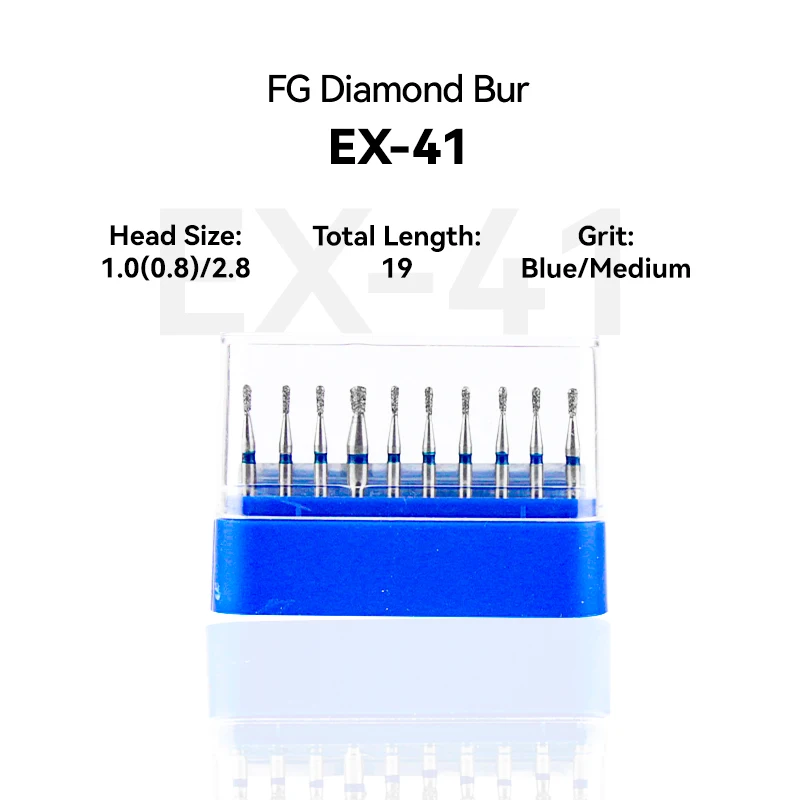 10 шт. стоматологические клиники EX-41 233-010M Diamond Bur FG высокоскоростной 1,0 (0,8)/2,8 19,0 мм синий средний фотоматериал