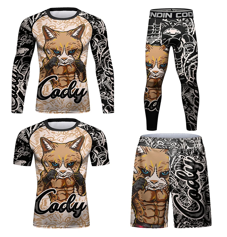 Дешевые Новые мужские футболки и брюки Jiu Jitsu Rashguard, костюм для смешанных боевых искусств, шорты BJJ Gi Muay Thai, компрессионная рубашка для смешанных боевых искусств, кикбоксинг (art.: 3920c71734d2c) - 3920c71734d2c