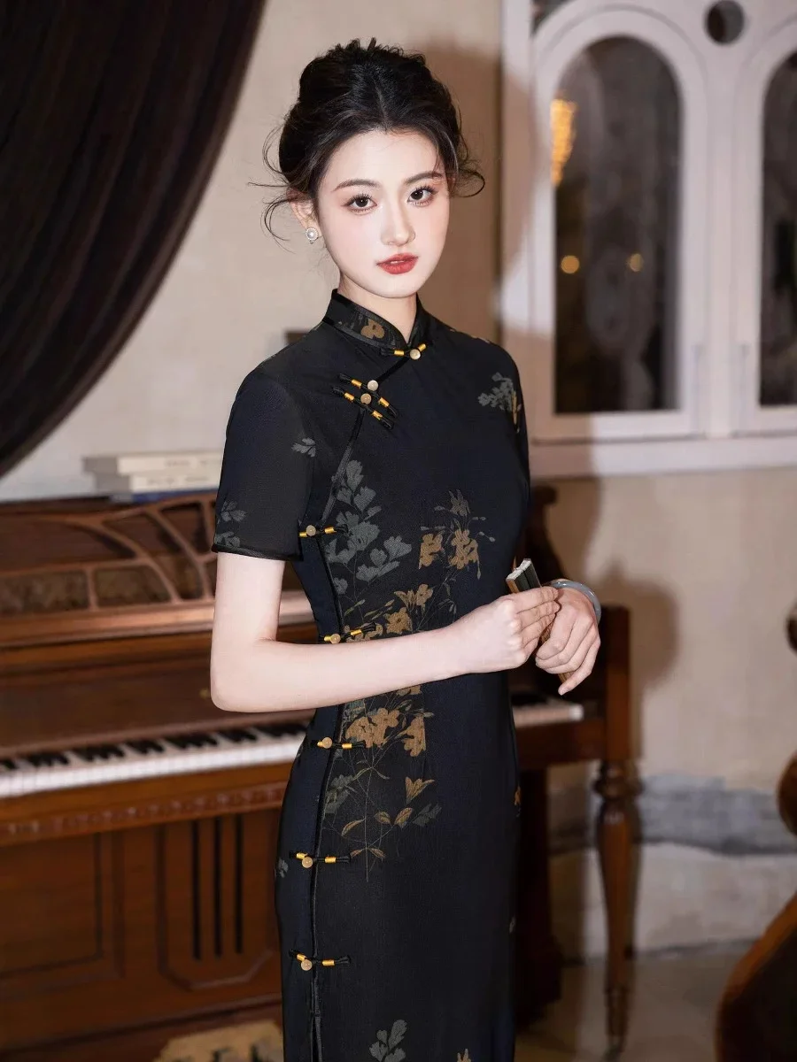 Сексуальное китайское черное элегантное Ципао, традиционное современное Cheongsam Harajuku, мини-облегающее карнавальное платье, наряд для вечеринки (art.: 3920cf1f5a5f9) - 3920cf1f5a5f9
