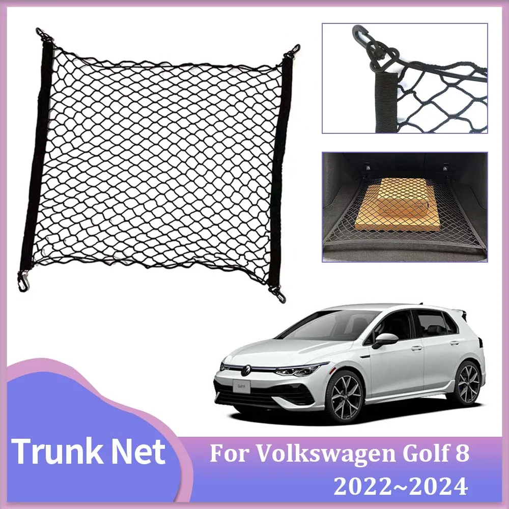 Сетка багажника автомобиля для Volkswagen VW Golf 8 MK8 2022 2023 2024, эластичный Карманный крючок, задний Карго, нейлоновая сетка для хранения, аксессуары для интерьера