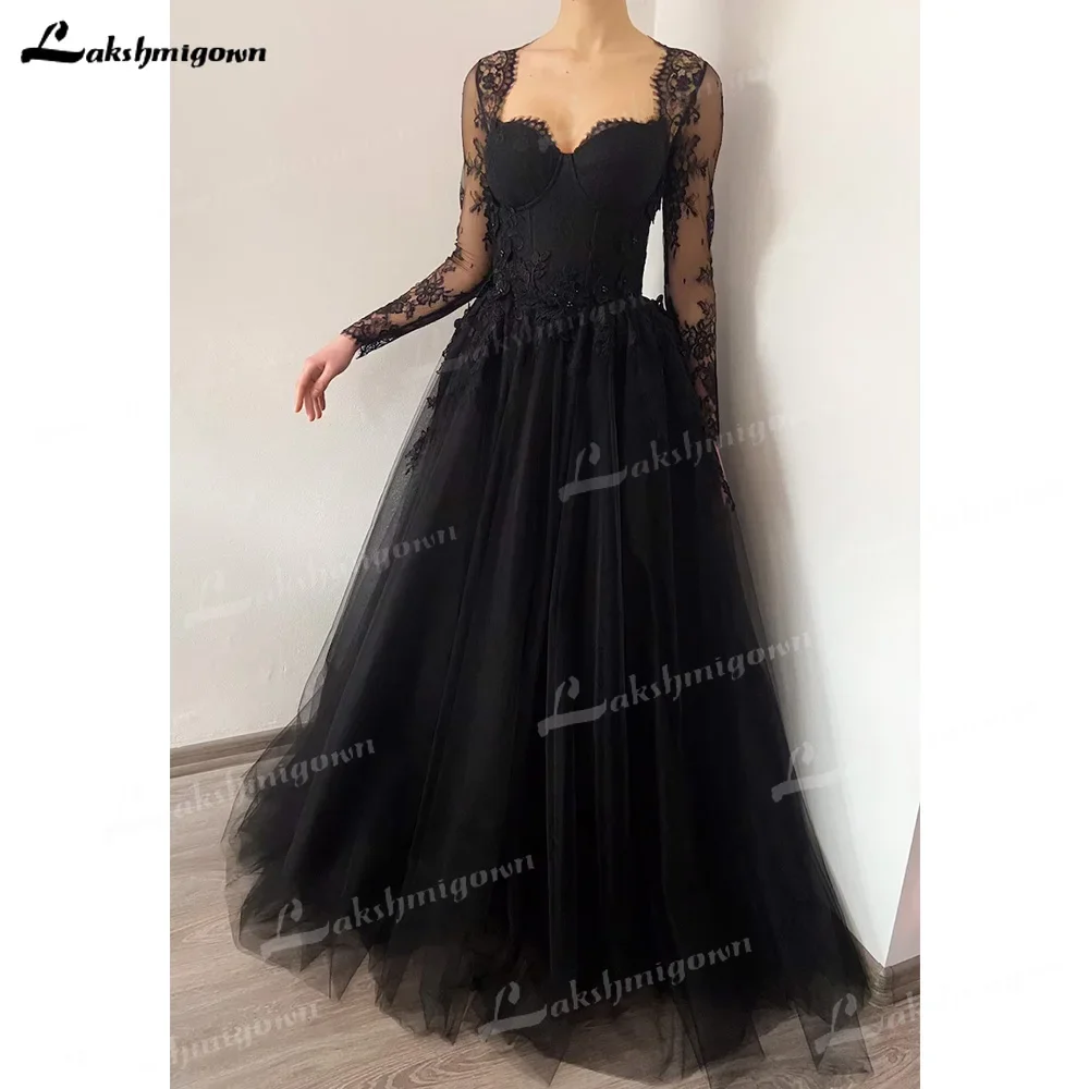 Lakshmigown черный готический корсет свадебный 3D кружевной тюль с цветочным принтом альтернативное платье невесты длиной до пола со съемным длинным шлейфом