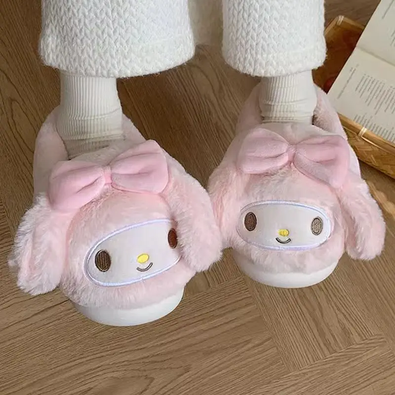 MINISO My Melody Pack и хлопковые тапочки для женщин, зимние домашние домашние тапочки Sanrio, противоскользящие теплые домашние тапочки с толстой подошвой