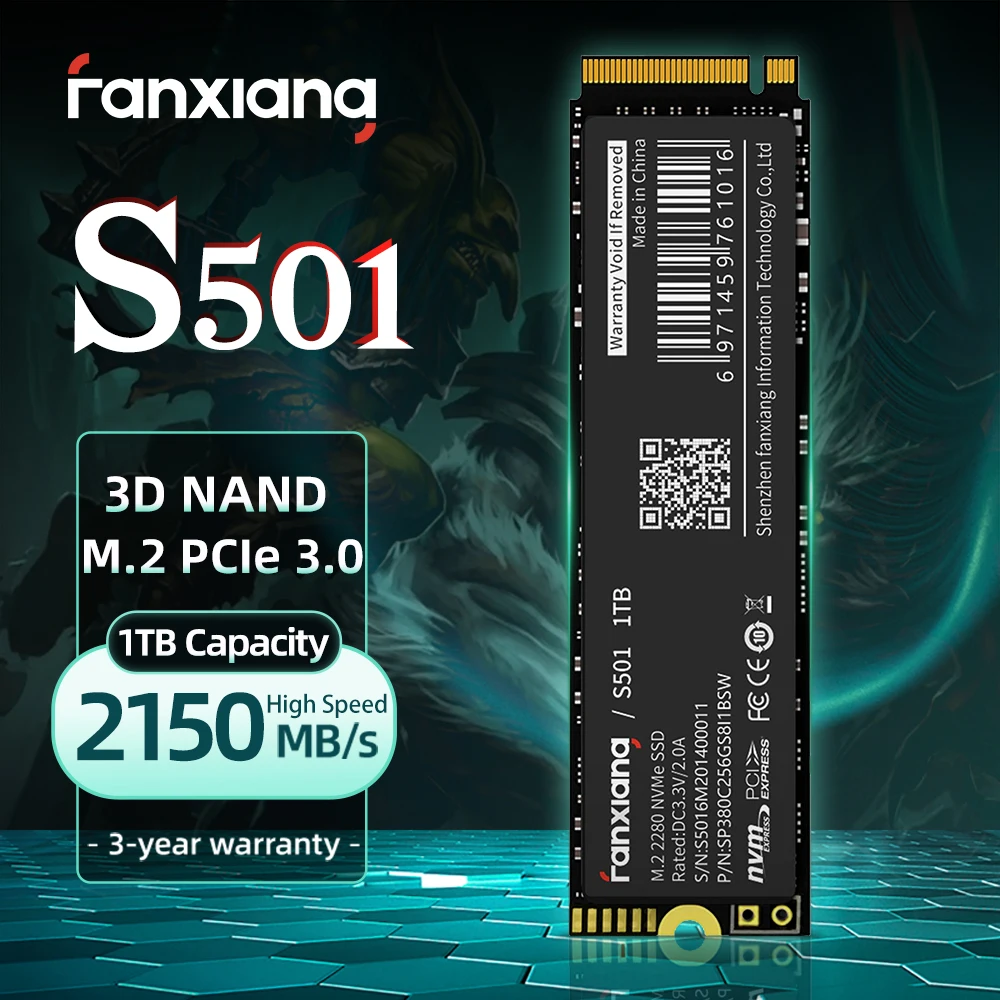 SSD-накопитель Fanxiang S501, 2150 Мб/с, 128 ГБ, 256 ГБ, 512 ГБ, 1 ТБ, M.2 2280 NVMe PCIe 3,0x4