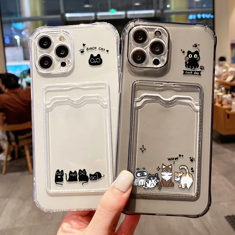 Фото Чехол для телефона с милым черным котом для iPhone 17 Pro Max 16 15 13 12 11 14 Pro Max Air 7 8 Plus XR SE, сумка для карт, держатель, чехол-бумажник №3