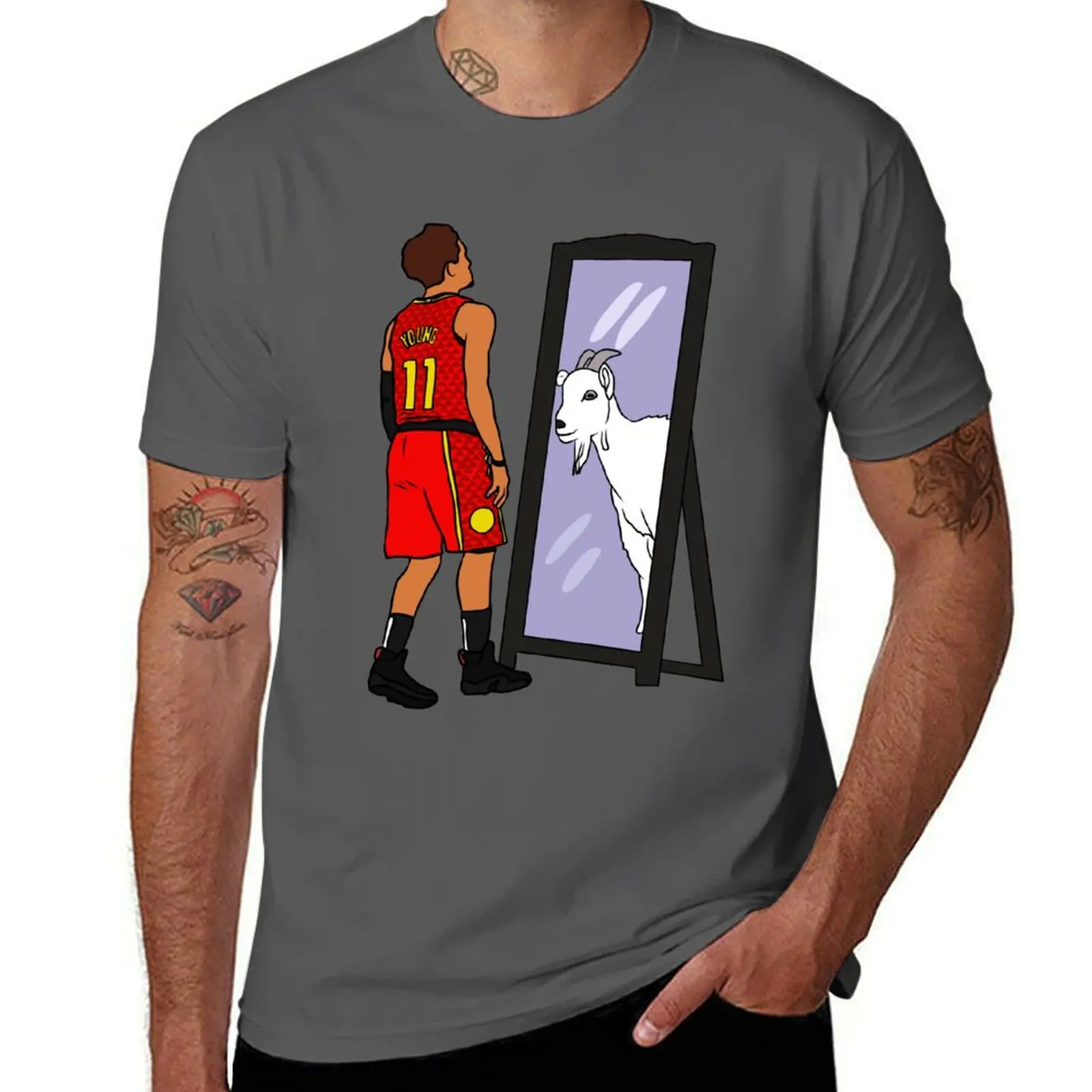 Футболка Trae Young Mirror GOAT, лето 2025 года, футболка с графикой на заказ, мужская футболка для спортивных болельщиков
