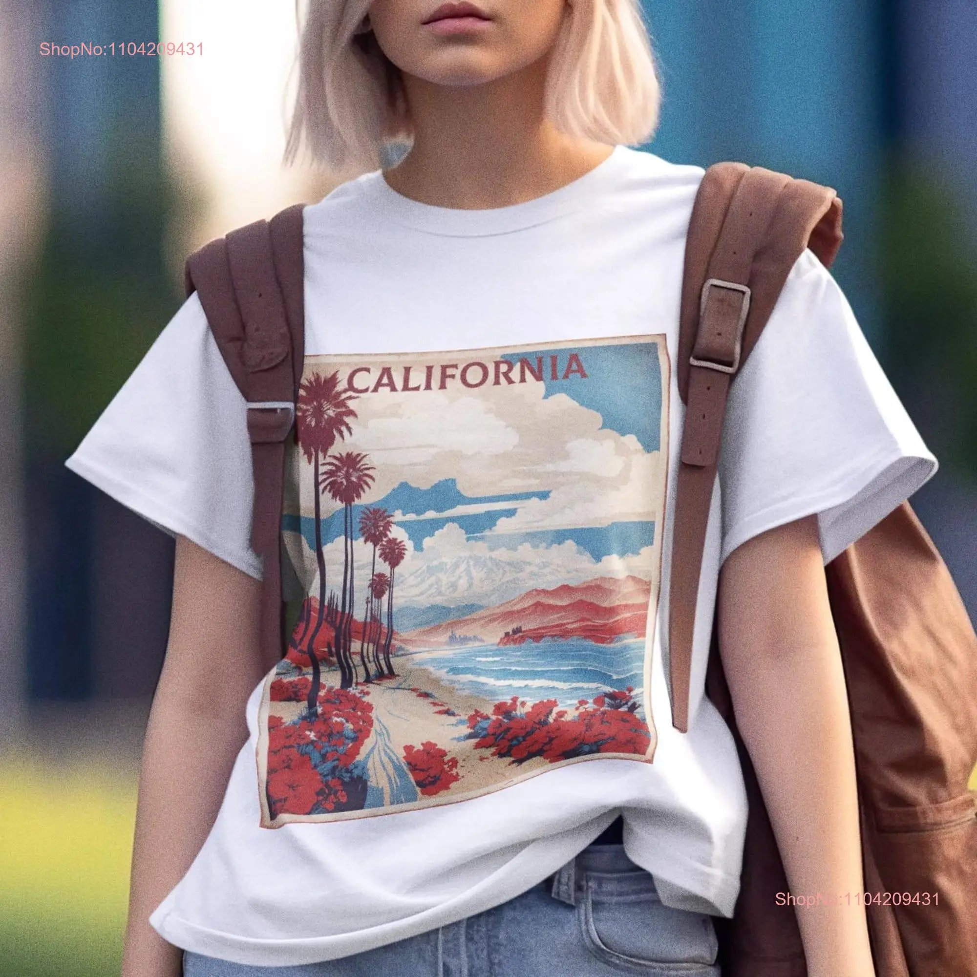 Футболка California с винтажным плакатом и длинными или короткими рукавами
