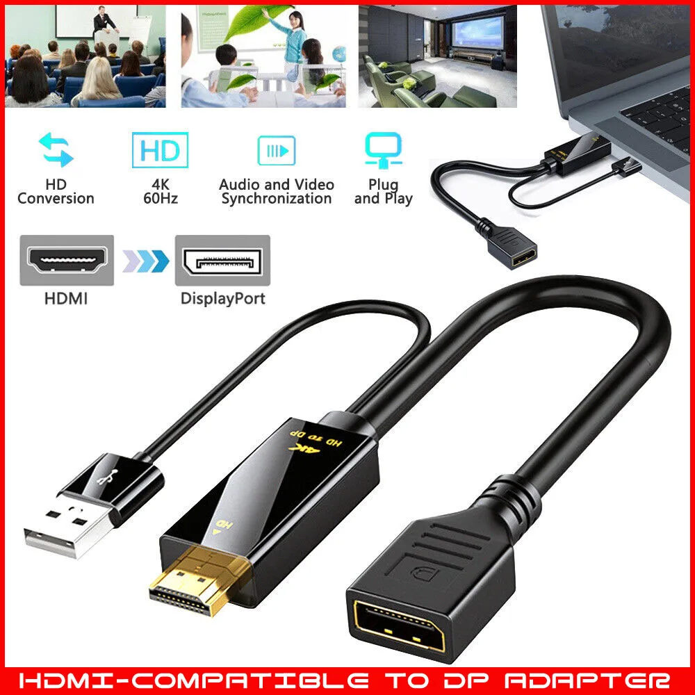 Высокоскоростной активный кабель-конвертер 4k HDMI в Dp Displayport с питанием от USB для ПК, ноутбука