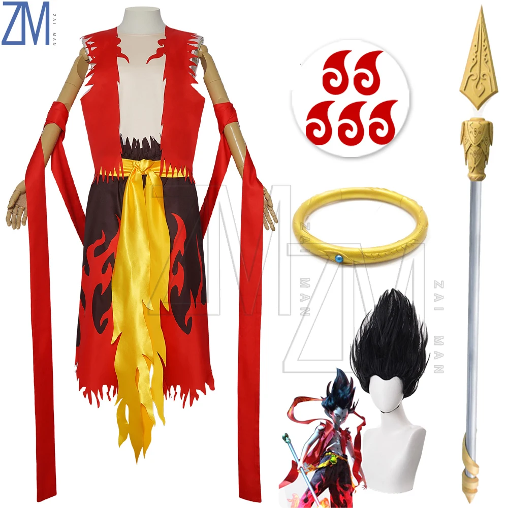 Nezha Big Fit Same Movie Nezha Demon Костюмы для косплея Ne Zha Devil Boy Костюмы Парик Одежда Хэллоуин для женщин Мужчины Мальчик Девушка Вечеринка