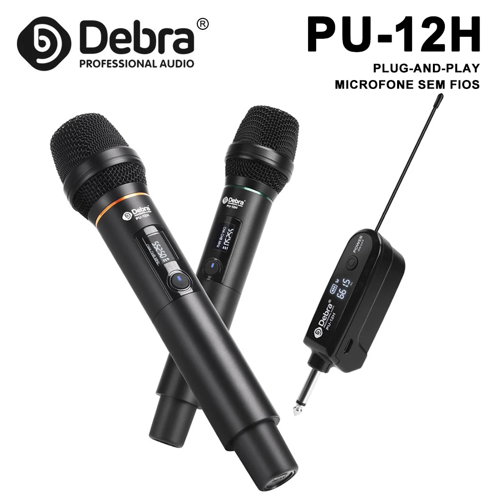 Беспроводной микрофон Debra PU-12H, 2-канальный профессиональный ручной микрофон UHF для конфет, караоке, представлений церкви, встреч
